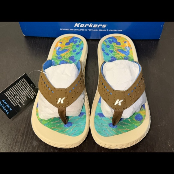 Korkers Fish Flip Dorado Sandals Flip Flops Blue/Green/Yellow Mens 12 main image 12